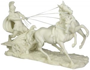 Roman Soldier taking the reins of two powerful horses
